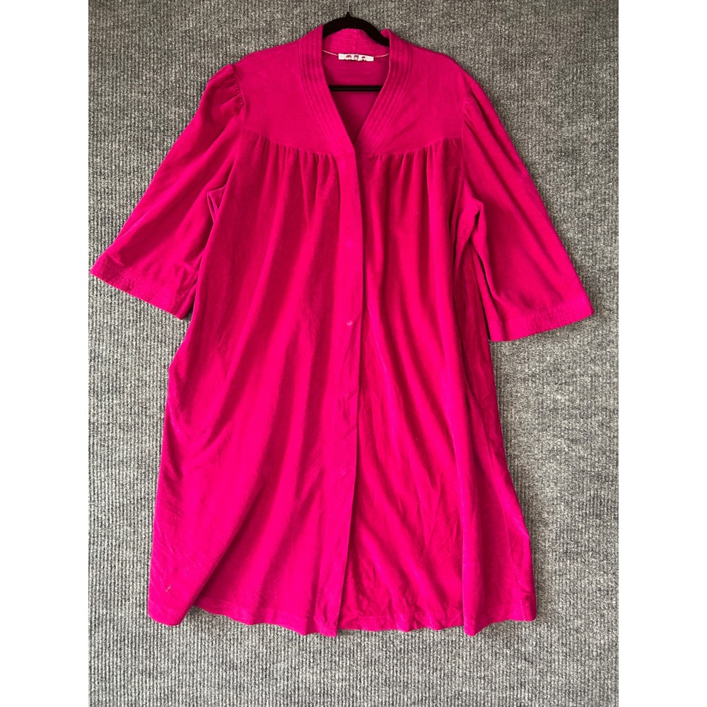 Vintage 60s 70s Magenta Velour Robe XL Mod Hostess Snap Front Midi Vanity Fair